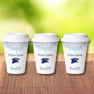 blue confetti 2025 graduation  -  Congrats  Paper Cups