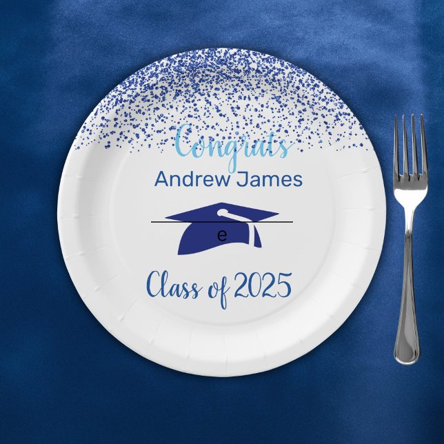 blue confetti 2025 graduation  -  Congrats  Paper Plates (Creator Uploaded)