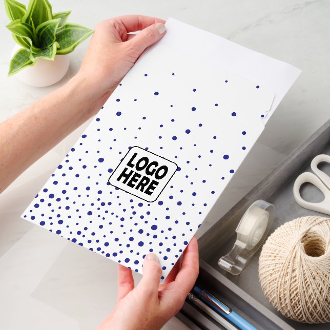 Blue confetti and custom logo business envelope mailers (Desk)