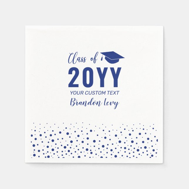 Blue Confetti Class of Year Graduation Party Napkins (Front)