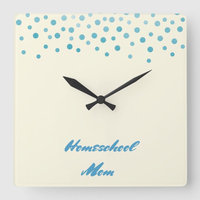 Blue Confetti Homeschool Mom Square Wall Clock (Front)