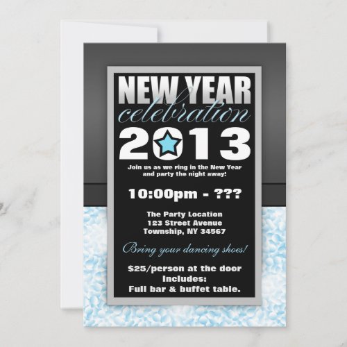 Blue Confetti New Year Celebration Invitations