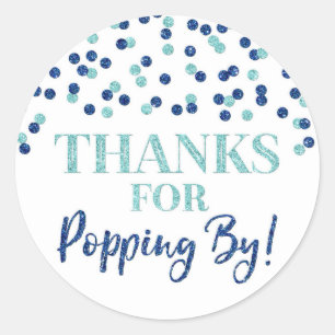 Blue Confetti Thanks for Popping By Classic Round Sticker