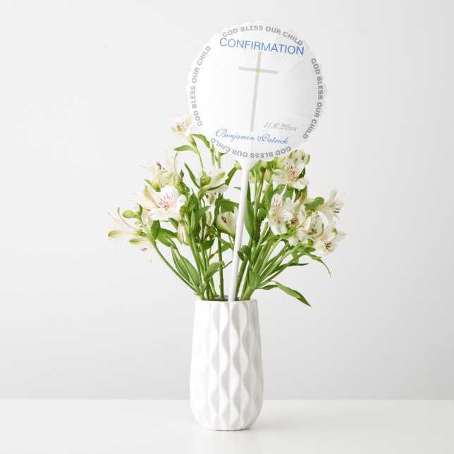 Blue Confirmation Silver Cross   Balloon (Vase)