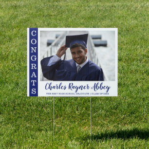 Blue Congrats Grad 2025 Photo Graduation Sign