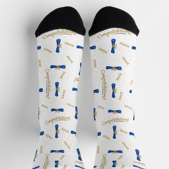 Blue Congratulations Diploma Class Year Grad Socks (Top)