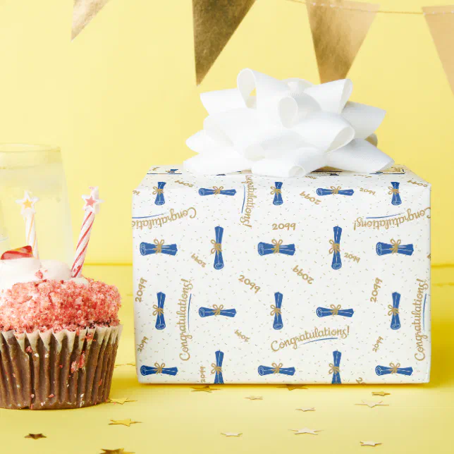 Blue Congratulations Diploma Class Year Graduation Wrapping Paper | Zazzle