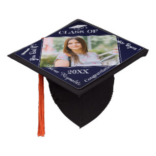 Blue Congratulations Grad Class Of 2024 Photo Graduation Cap Topper