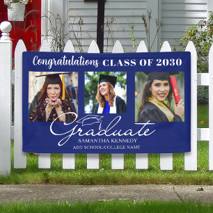 Blue Congratulations Graduate 3 Photo Graduation Banner