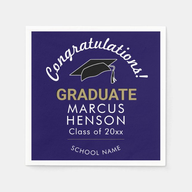 Blue Congratulations Graduate Graduation Cap Napkins (Front)