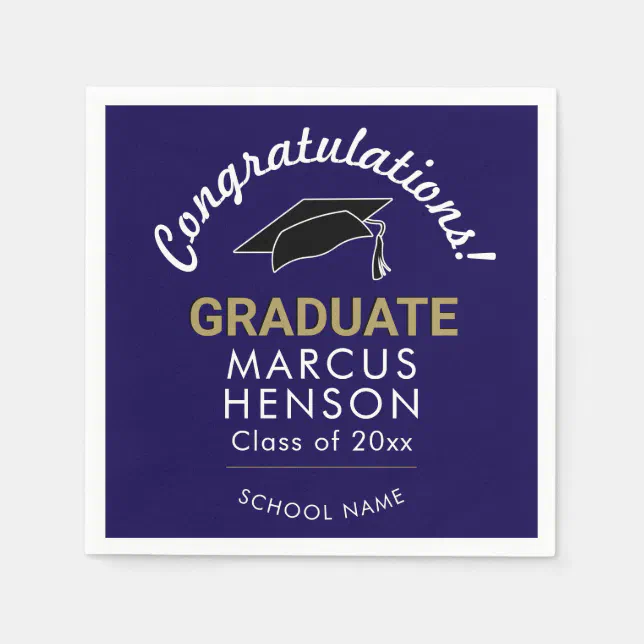 Blue Congratulations Graduate Graduation Cap Napkins | Zazzle