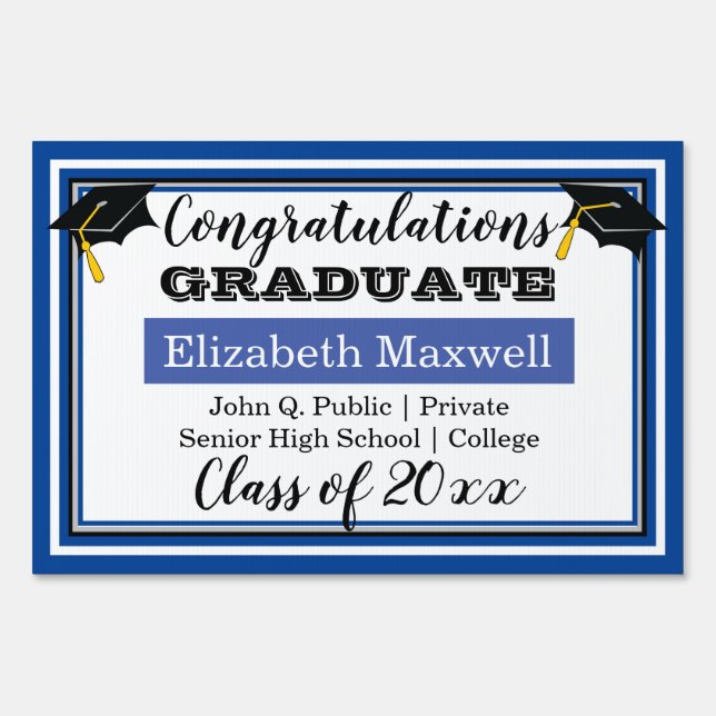Blue Congratulations Graduate Graduation Photo Sign (Front)