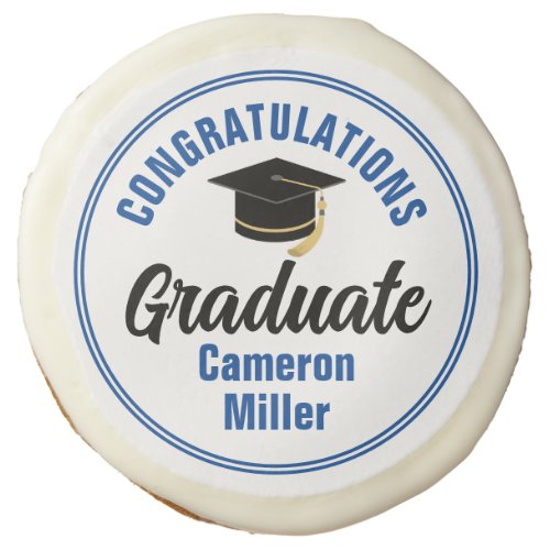 Blue Congratulations Graduate Name Custom Party Sugar Cookie