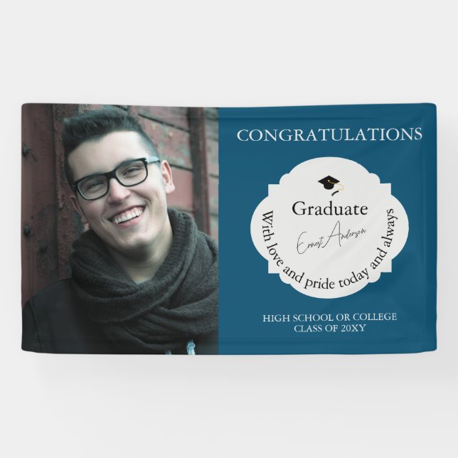 Blue Congratulations Graduate Photo Graduation Banner (Horizontal)