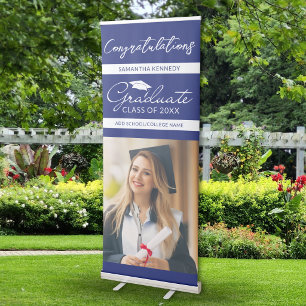 Blue Congratulations Graduate Photo Graduation Retractable Banner