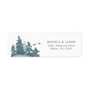 Blue Coniferous Forest & Mountain Return Address Label