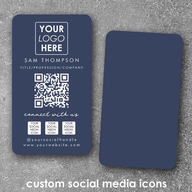 Blue Connect with Us Social Media QR Code Logo Business Card (Blue Connect with Us Social Media QR Code Logo Business Card)