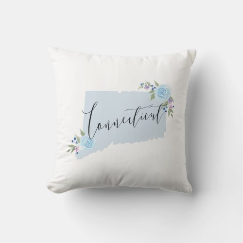 Blue Connecticut Floral State Map  Throw Pillow