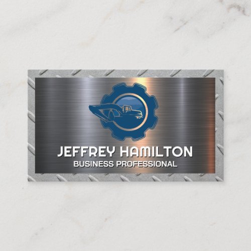 Blue Construction Logo  Metallic Business Card