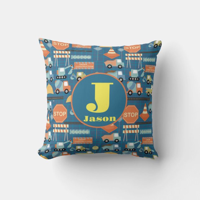 Blue construction truck toddler party gift  throw pillow (Front)