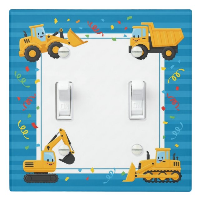 Blue Construction Trucks Boys Bedroom Kids Room Light Switch Cover (In Situ)