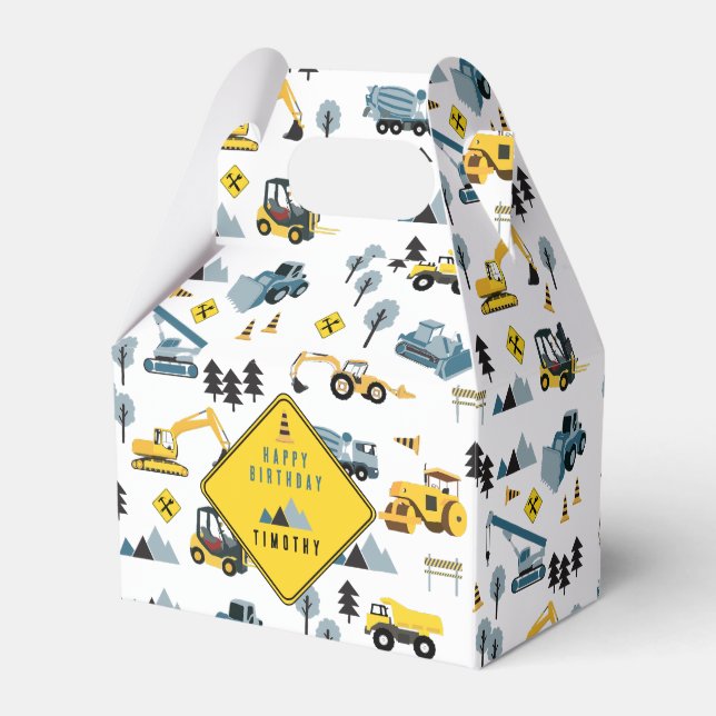 Blue Construction Trucks & Site Theme Birthday   Favor Boxes (Front Side)