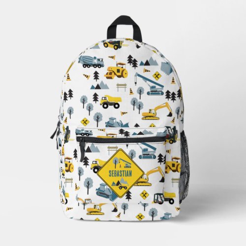 Blue Construction Trucks  Site Theme Boys Name Printed Backpack