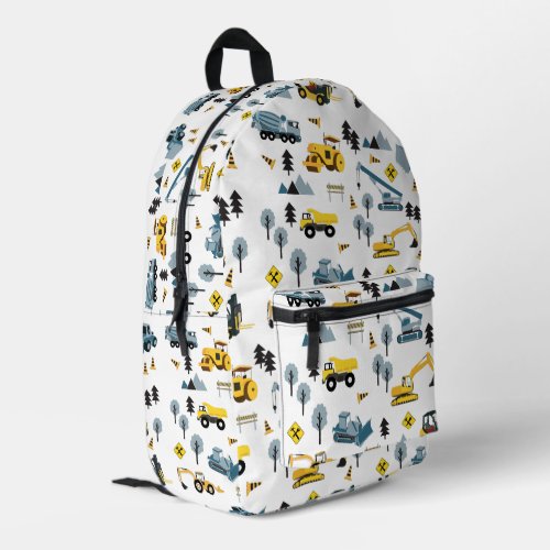 Blue Construction Trucks  Site Theme Boys Printed Backpack