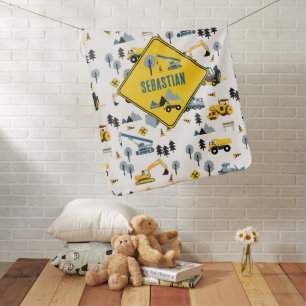 Blue Construction Trucks & Site Theme Pattern Baby Blanket