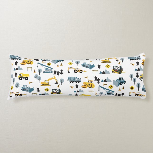 Blue Construction Trucks & Site Theme Pattern   Body Pillow (Front)