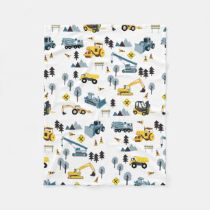 Blue Construction Trucks & Site Theme Pattern Fleece Blanket