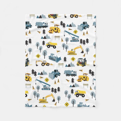 Blue Construction Trucks  Site Theme Pattern  Fleece Blanket