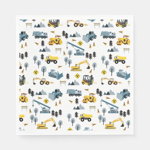 Blue Construction Trucks  Site Theme Pattern Napkins