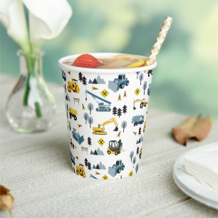 Blue Construction Trucks & Site Theme Pattern Paper Cups