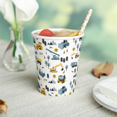 Blue Construction Trucks  Site Theme Pattern Paper Cups