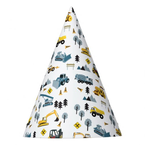 Blue Construction Trucks  Site Theme Pattern Party Hat