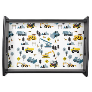 Blue Construction Trucks & Site Theme Pattern Serving Tray