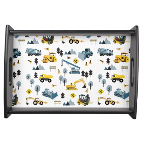 Blue Construction Trucks  Site Theme Pattern  Serving Tray