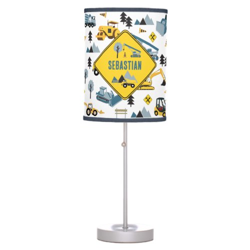 Blue Construction Trucks  Site Theme Pattern  Table Lamp