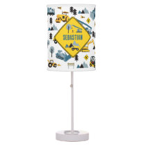 Blue Construction Trucks & Site Theme Pattern  Table Lamp