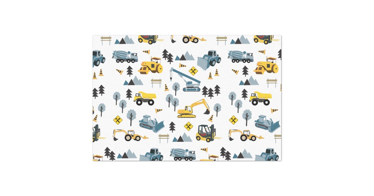 Excavator Truck Construction Trucks Pattern Wrapping Paper