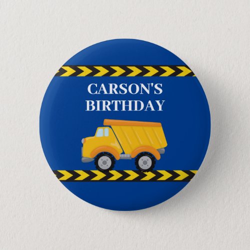 Blue Construction Vehicle Custom Birthday Boy Button