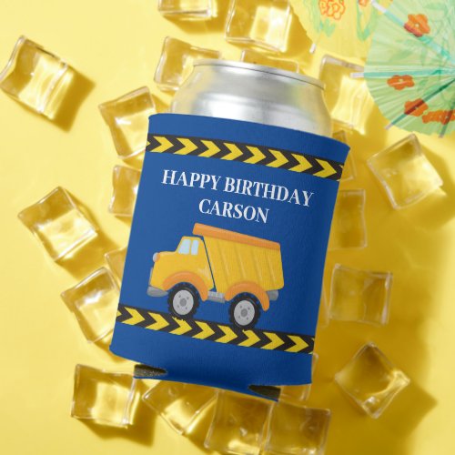 Blue Construction Vehicle Custom Birthday Party Can Cooler