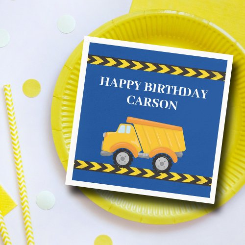 Blue Construction Vehicle Custom Birthday Party Napkins