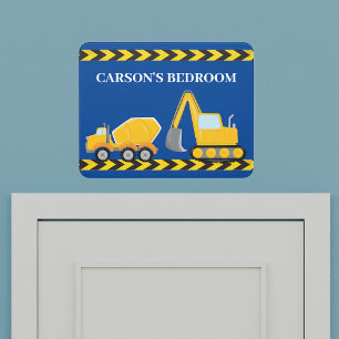 Blue Construction Vehicle Custom Boys Bedroom Door Sign