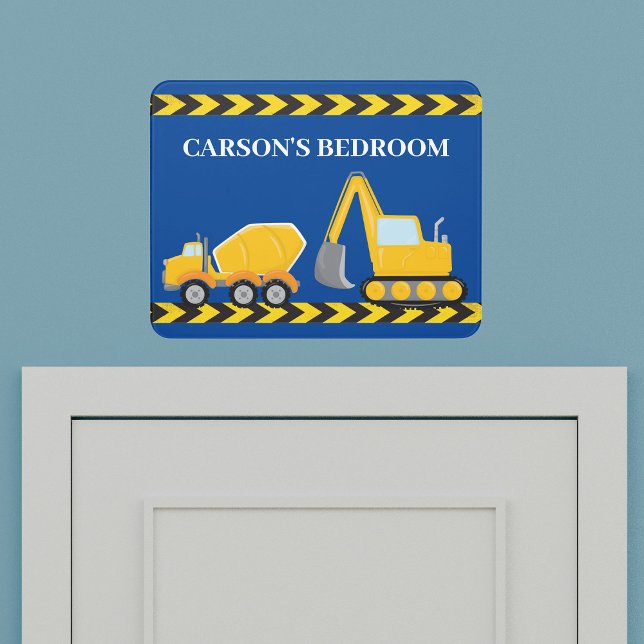 Blue Construction Vehicle Custom Boys Bedroom Door Sign (Creator Uploaded)