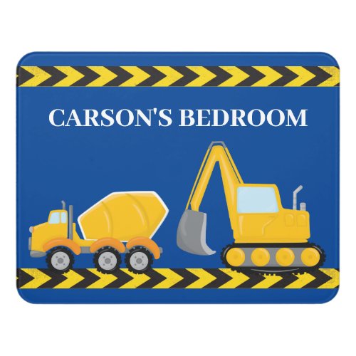 Blue Construction Vehicle Custom Boys Bedroom Door Sign
