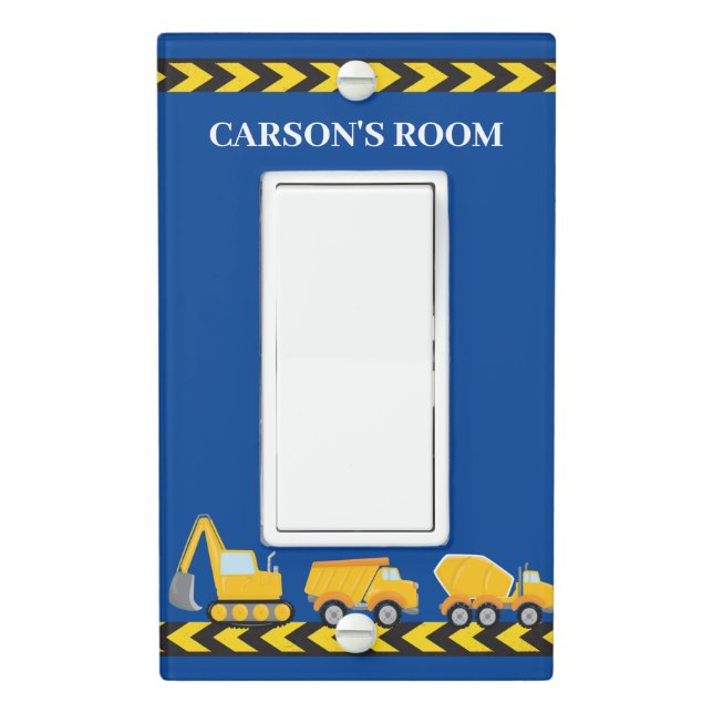 Blue Construction Vehicle Custom Boys Bedroom Light Switch Cover (In Situ)