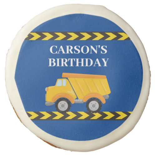 Blue Construction Vehicle Custom Kids Birthday Sugar Cookie