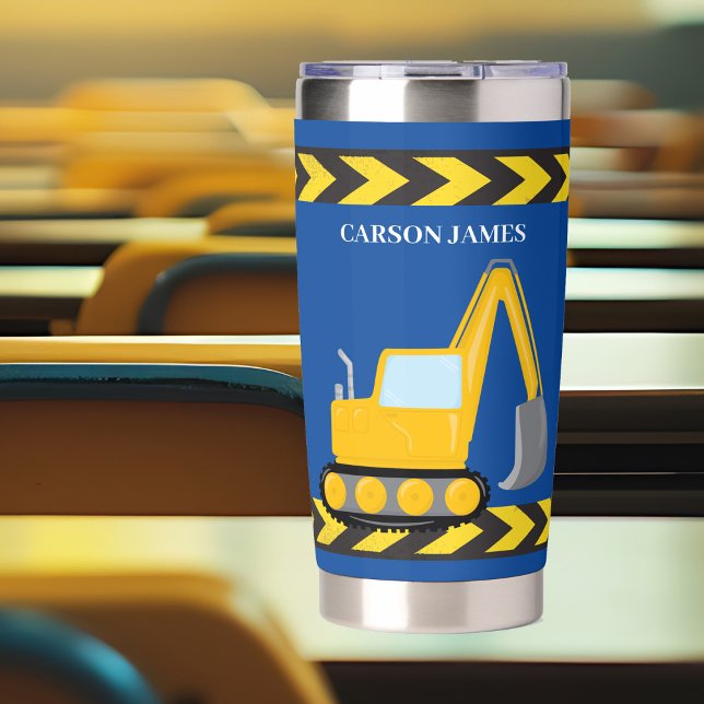 Blue Construction Vehicle Personalized Kids Insulated Tumbler (Creator Uploaded)